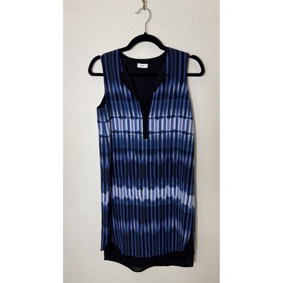 Vince Women's Blue Black Stripe Sleeveless Lined Silk Shift Dress  Size XS - Picture 1 of 5